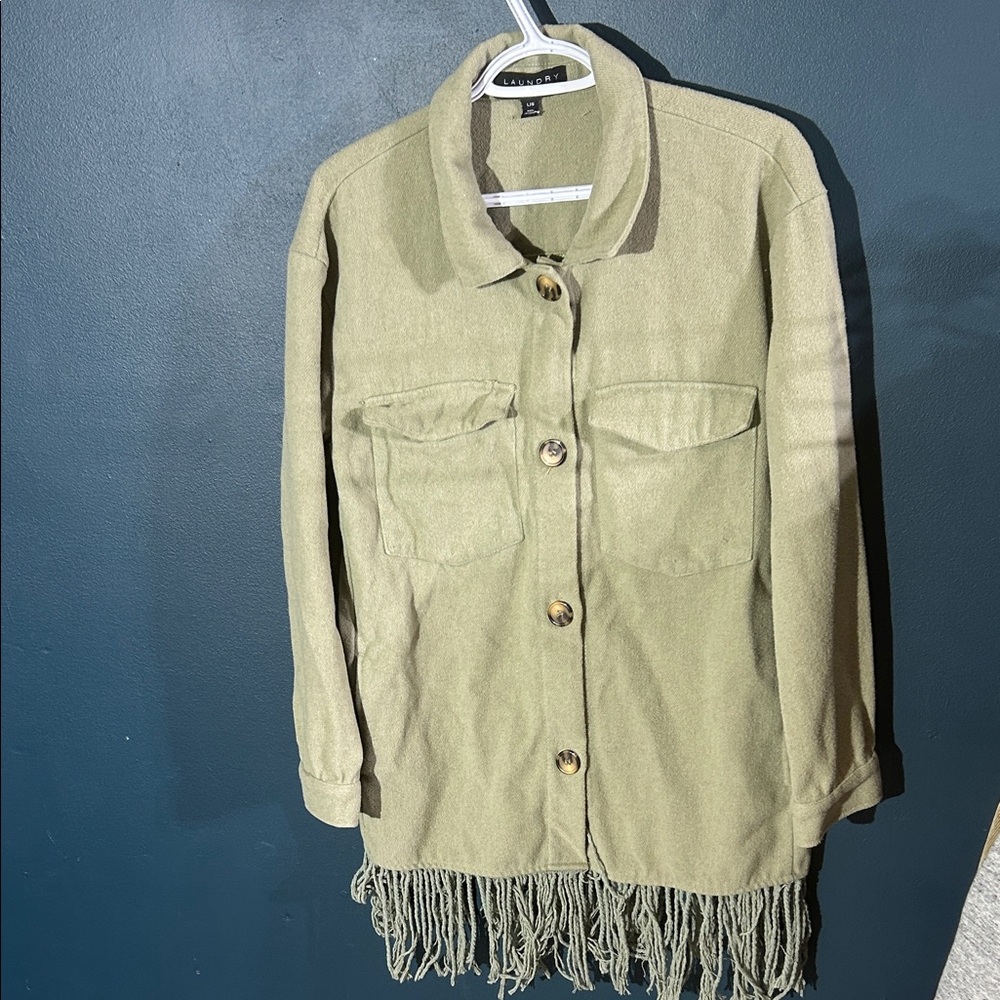 Laundry By Shelli Segal Khaki Fringe Utility Jacket